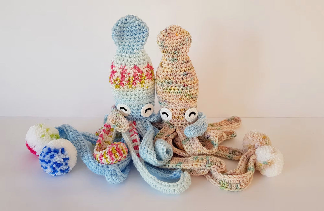 Hubble the Squid | FREE crochet pattern: LOW-SEW + VALENTINE ADD-ON