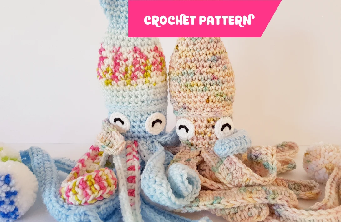 Hubble the Squid | FREE crochet pattern: LOW-SEW + VALENTINE ADD-ON