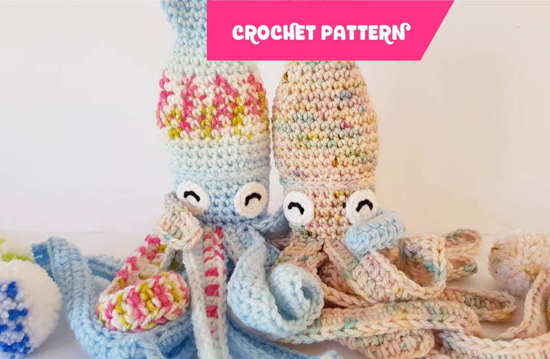 Hubble the Squid | FREE crochet pattern: LOW-SEW + VALENTINE ADD-ON