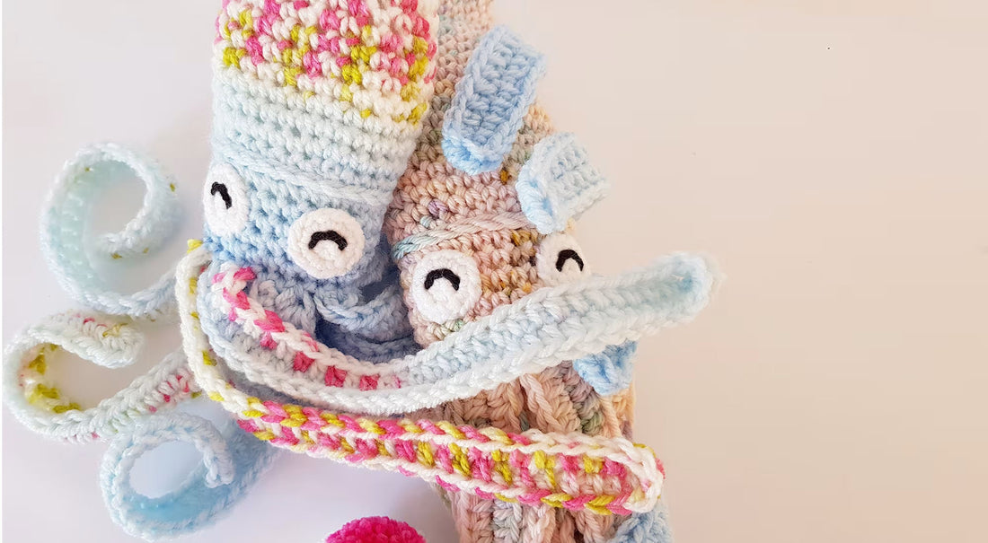 Hubble the Squid | FREE crochet pattern: LOW-SEW + VALENTINE ADD-ON